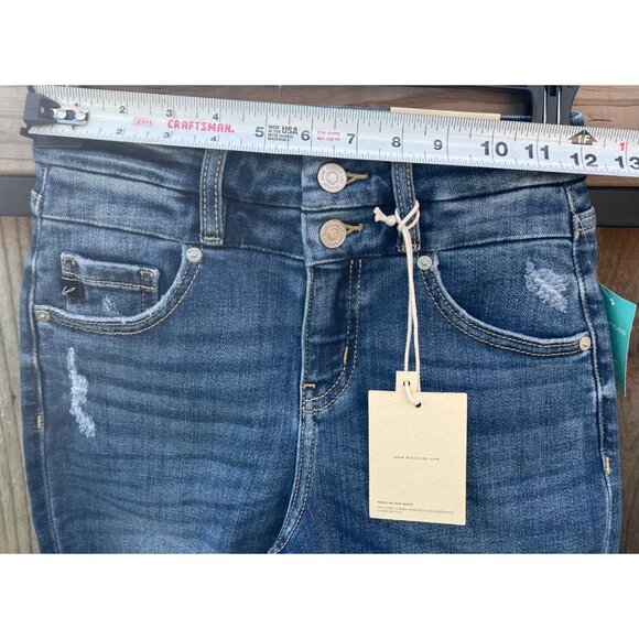 KanCan Womens Denim High Rise Bermuda Shorts Size 23 waist Distressed Frayed Hem - Picture 3 of 5